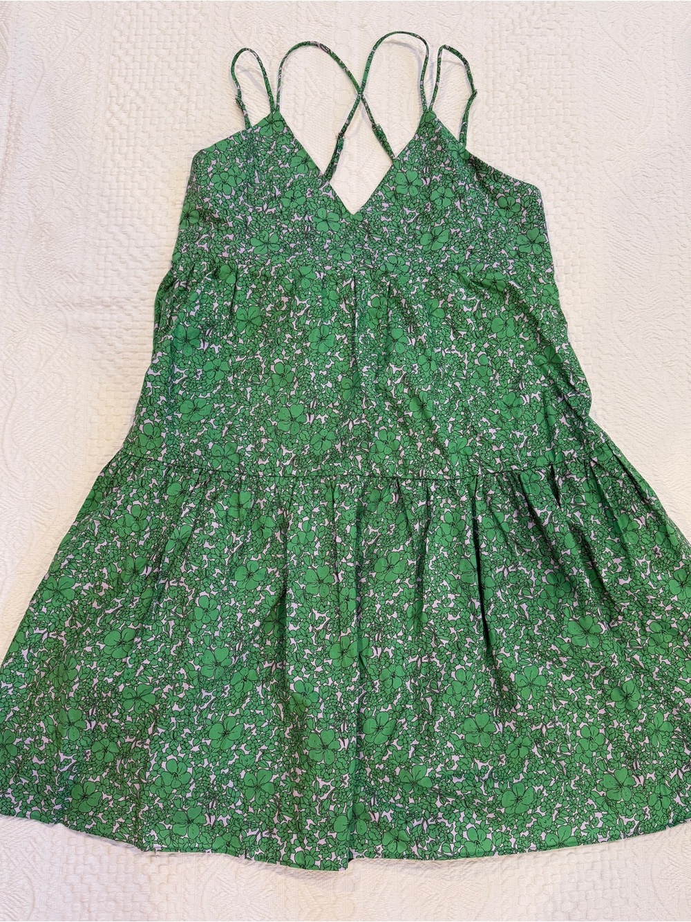 NWT Deluc Helena Strappy Mini Dress Green Floral M 100% Cotton Has Pockets!